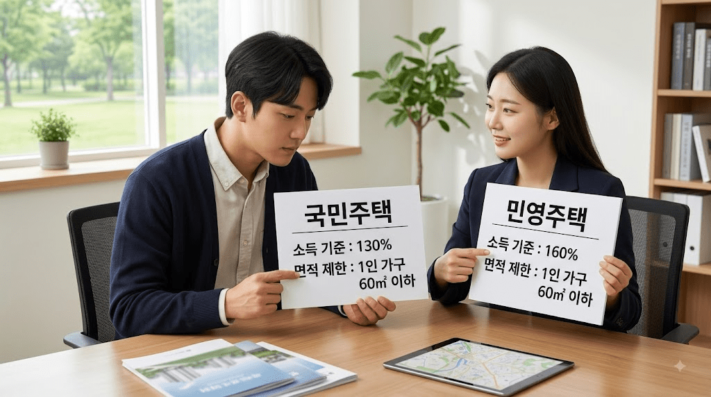 안내 자료를 함께 확인하는 두 사람