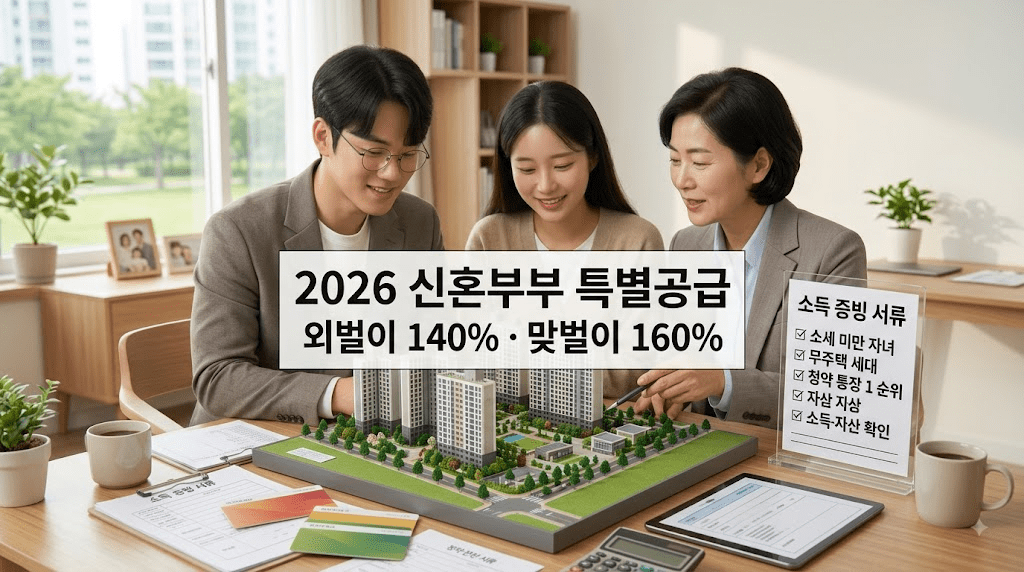 상담사와 신청 서류를 확인하는 부부