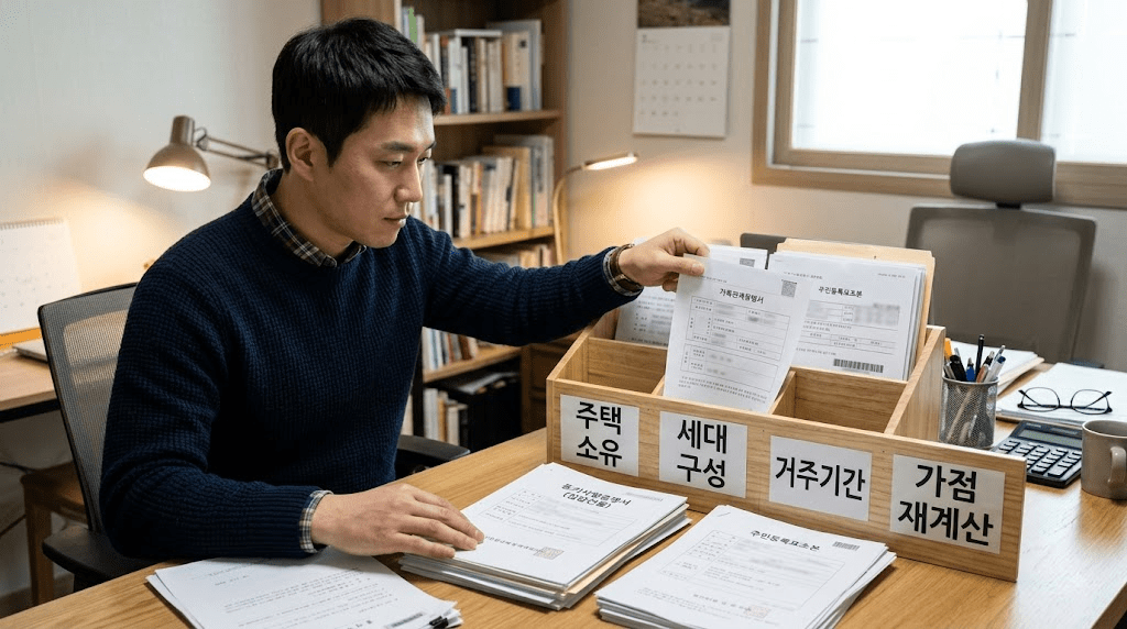 책상에 펼친 서류를 검토하는 남성