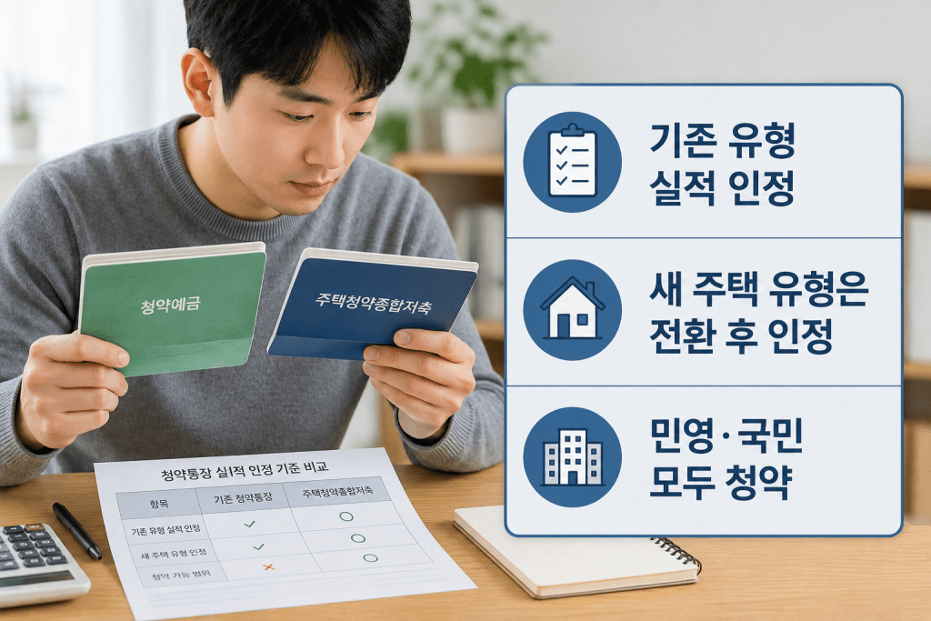 두 통장과 통장 유형 안내 자료를 확인하는 남성