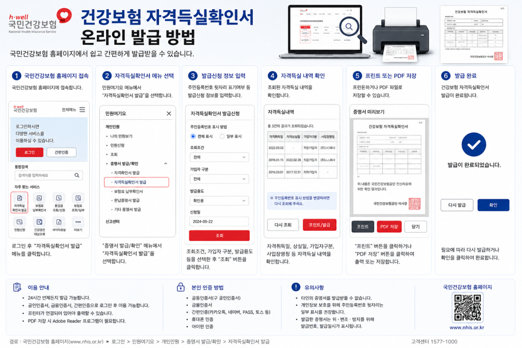 건강보험 자격득실확인서 발급 방법 인포그래픽
