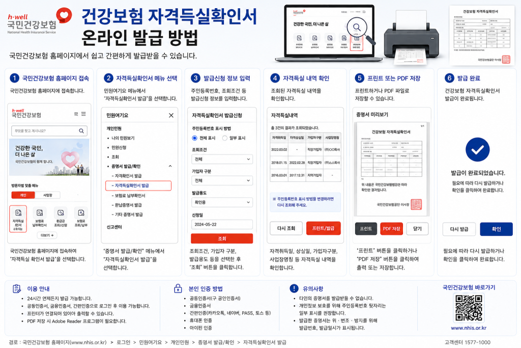 건강보험 자격득실확인서 발급 절차 인포그래픽