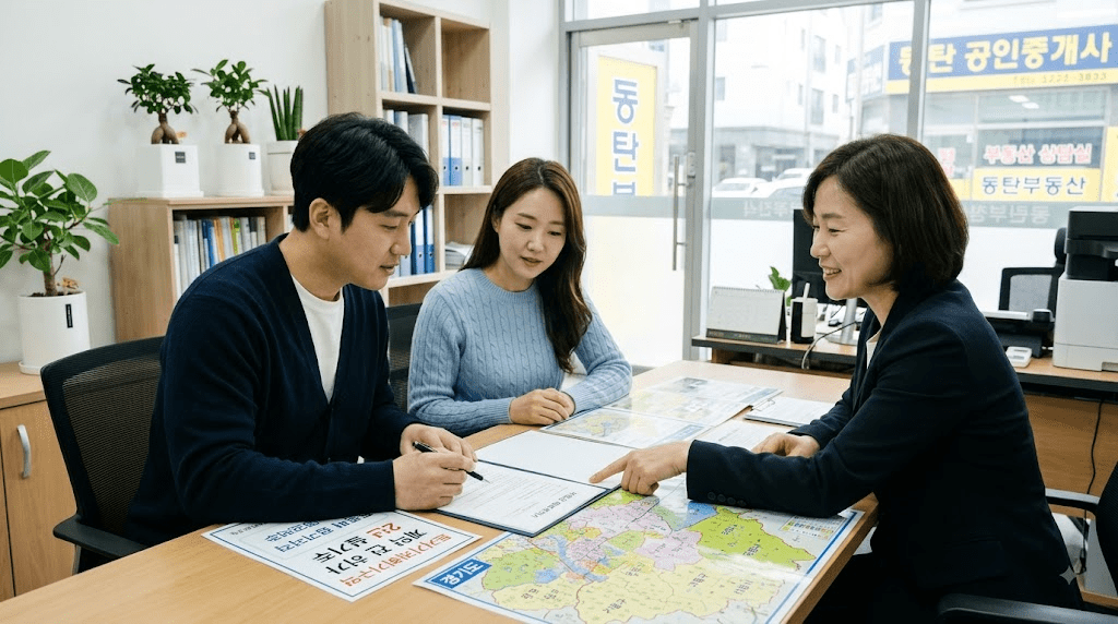 회의 자리에서 자료를 검토하는 사람들