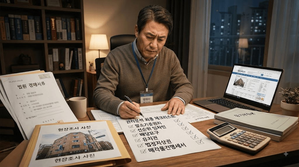 책상에 펼친 서류를 검토하는 남성