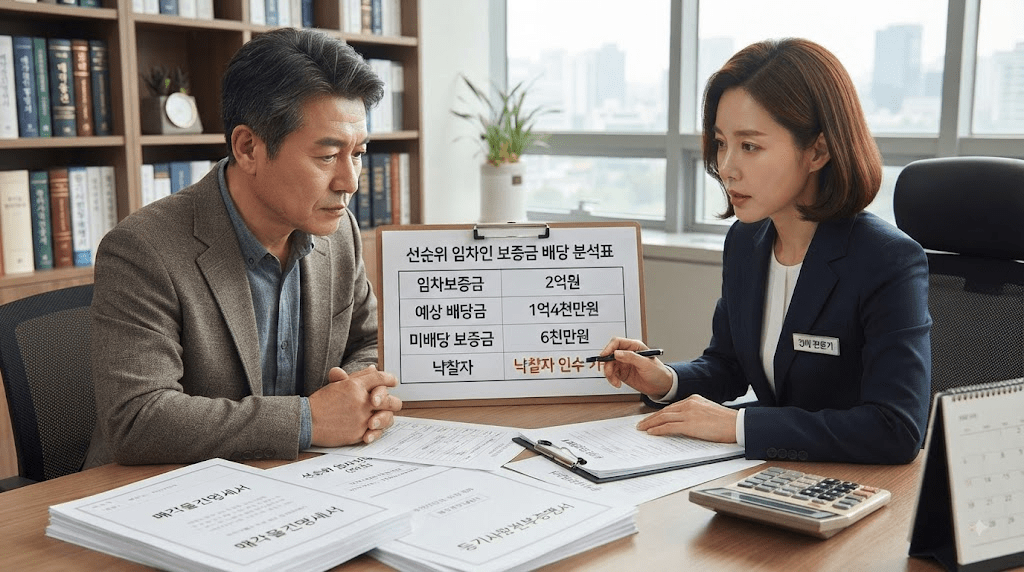 상담 창구에서 서류를 함께 검토하는 두 사람