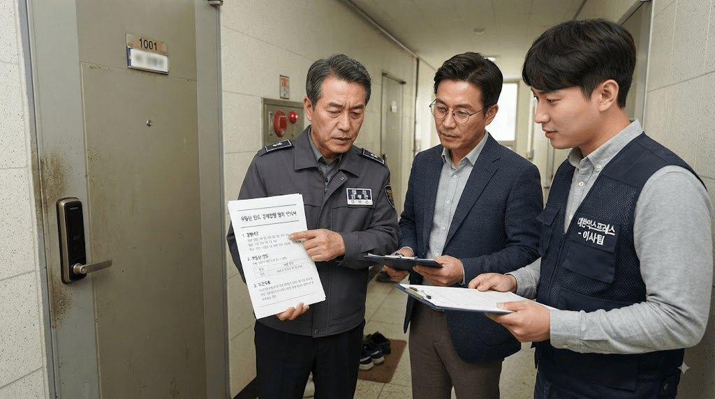 현장에서 서류를 확인하는 점검자들