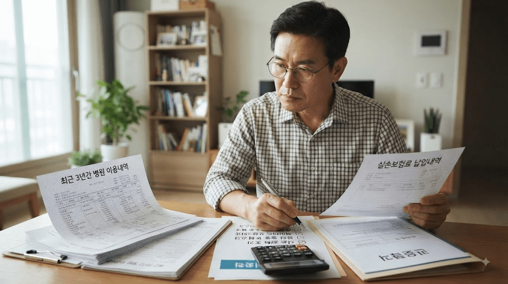 책상에 펼친 서류를 검토하는 남성