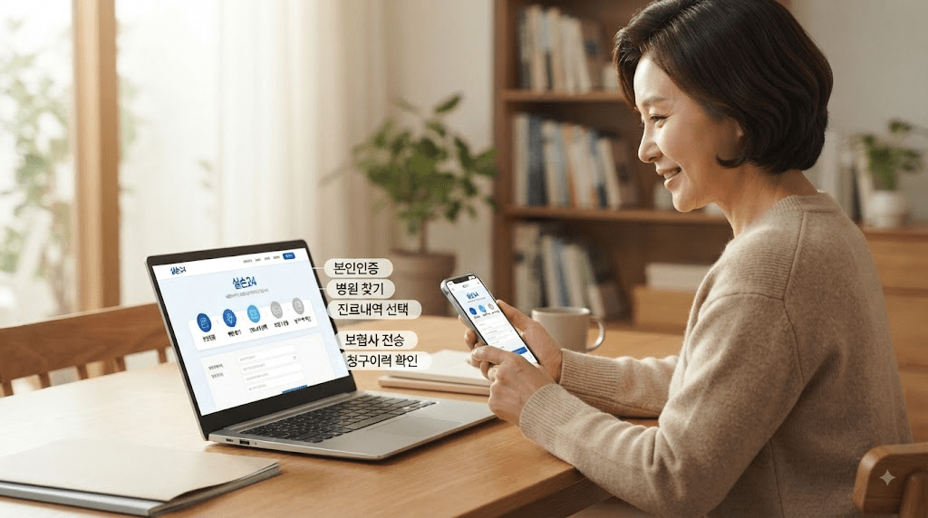휴대전화 화면을 확인하는 여성