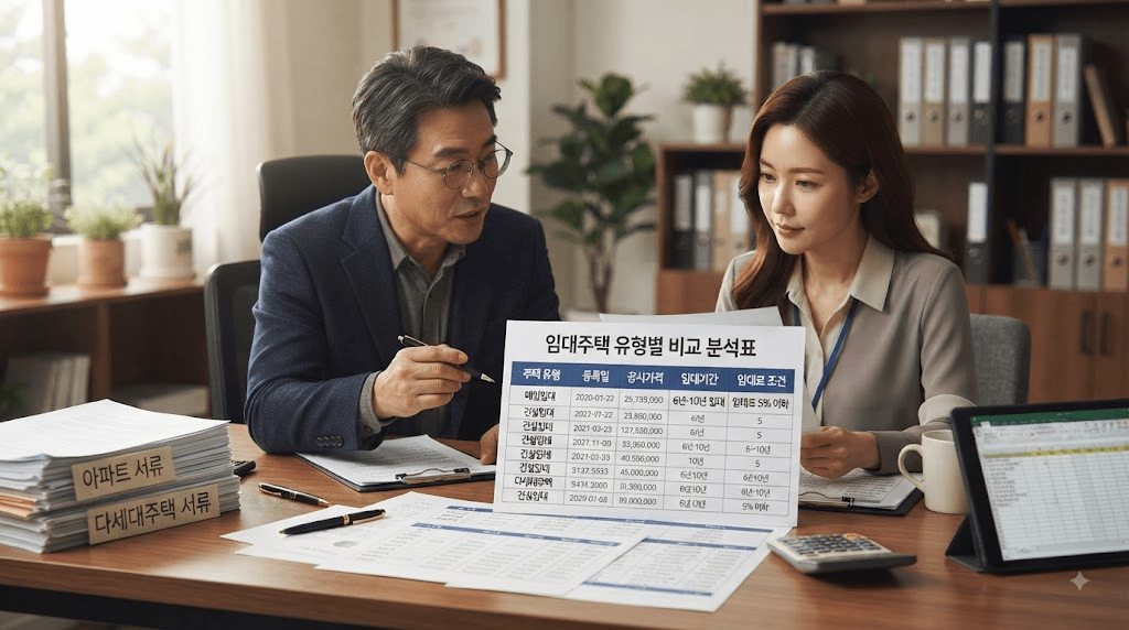 탁자에 펼친 서류를 함께 확인하는 두 사람