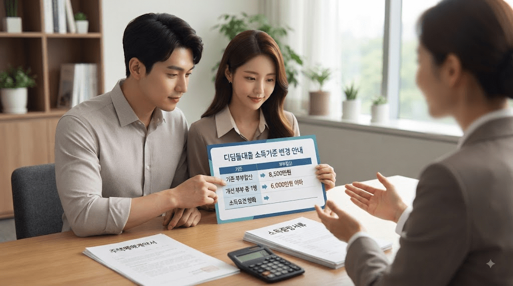 상담사와 신청 서류를 확인하는 부부