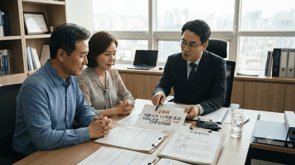 상담사와 신청 서류를 확인하는 부부