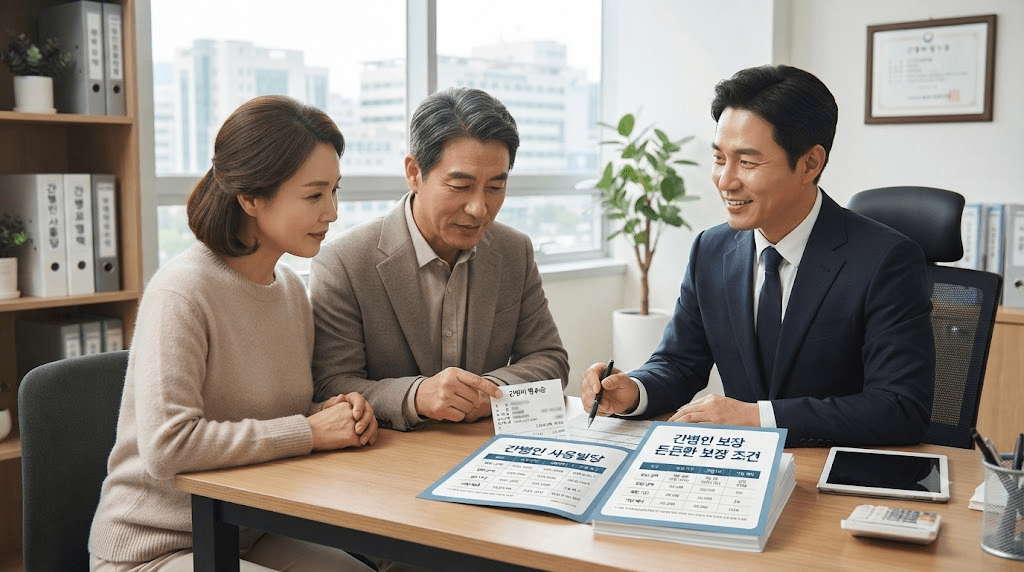 상담사와 신청 서류를 확인하는 부부