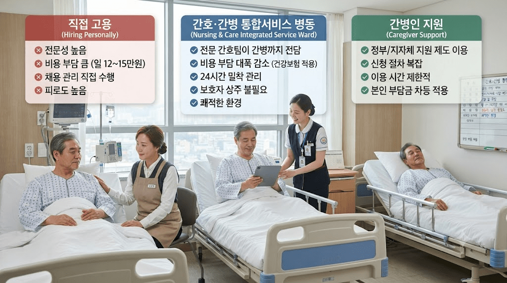 병원 진료 환경과 안내 항목을 비교해 보여주는 이미지
