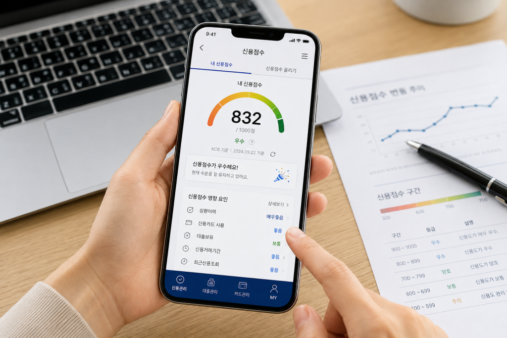휴대전화에 표시된 신용점수 조회 화면 예시
