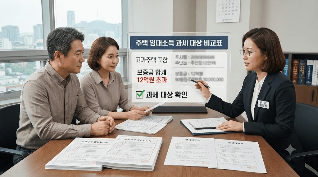 상담사와 신청 서류를 확인하는 부부