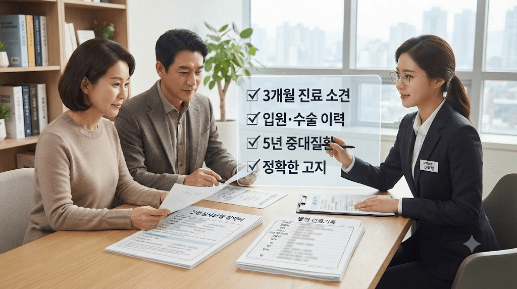 상담사와 신청 서류를 확인하는 부부
