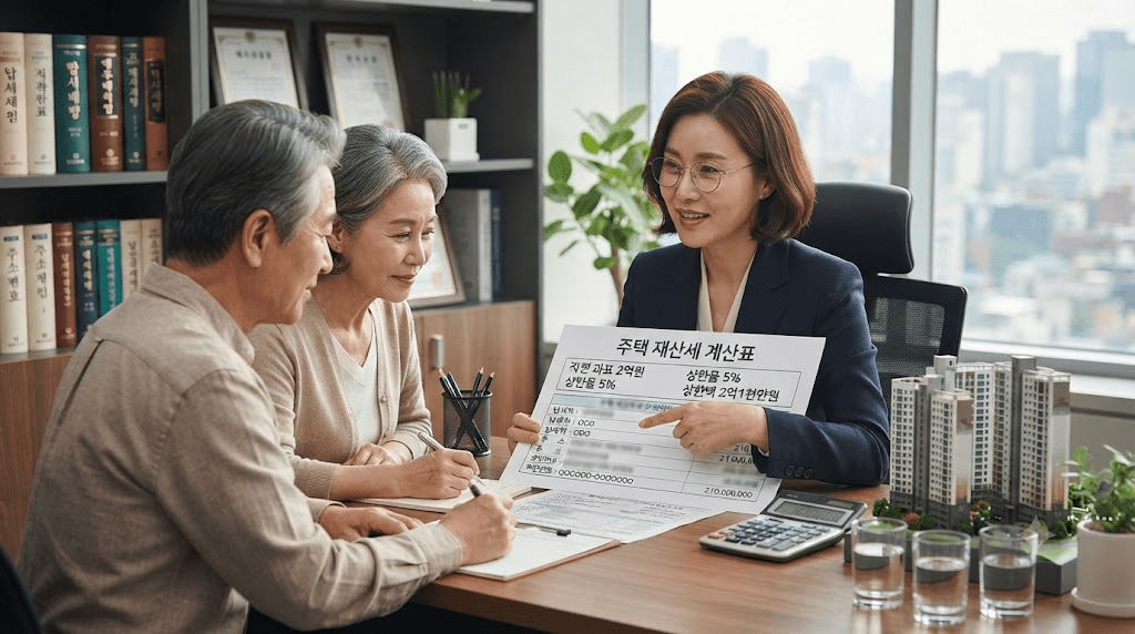 상담사와 신청 서류를 확인하는 부부