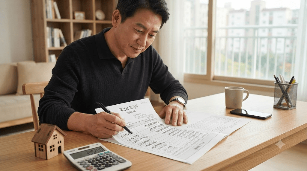 책상에 펼친 서류를 검토하는 남성
