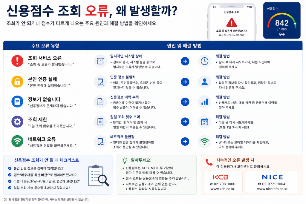 신용점수 조회 오류 안내 인포그래픽