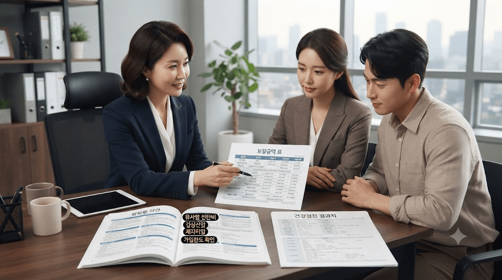 상담사와 신청 서류를 확인하는 부부