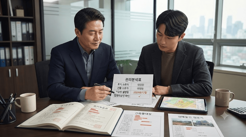 서류를 함께 확인하는 두 남성