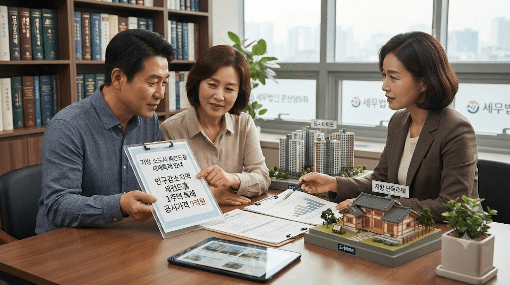 상담사와 신청 서류를 확인하는 부부