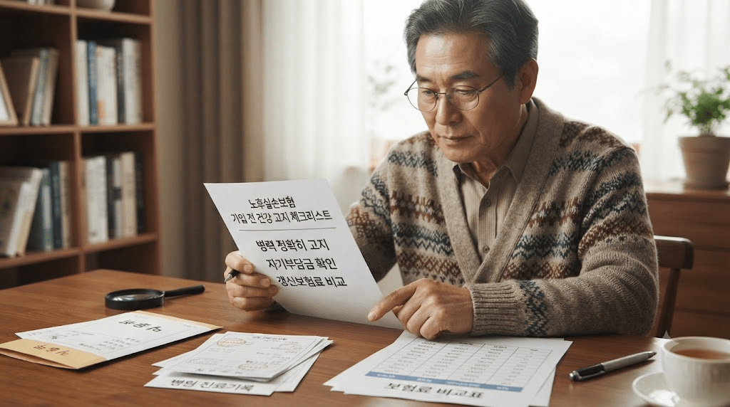 책상에 펼친 서류를 검토하는 남성