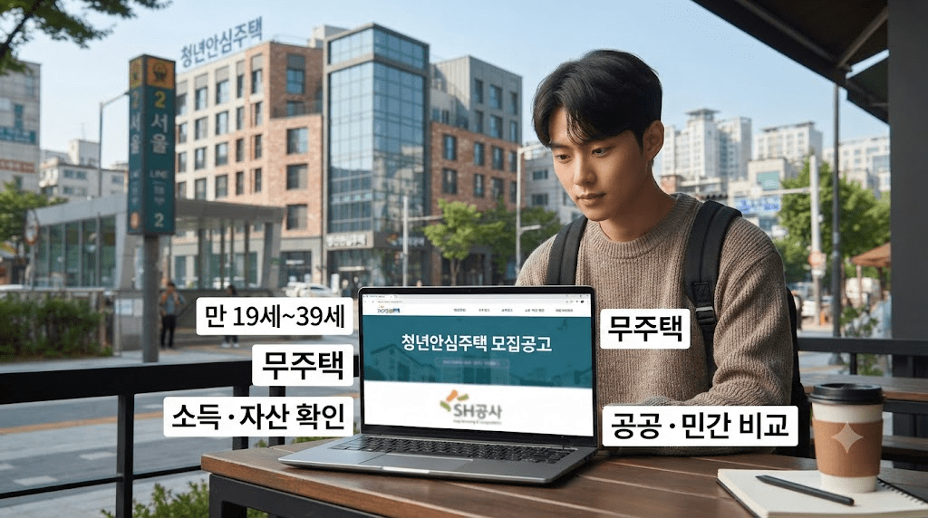 주택 관련 안내 자료를 읽는 남성