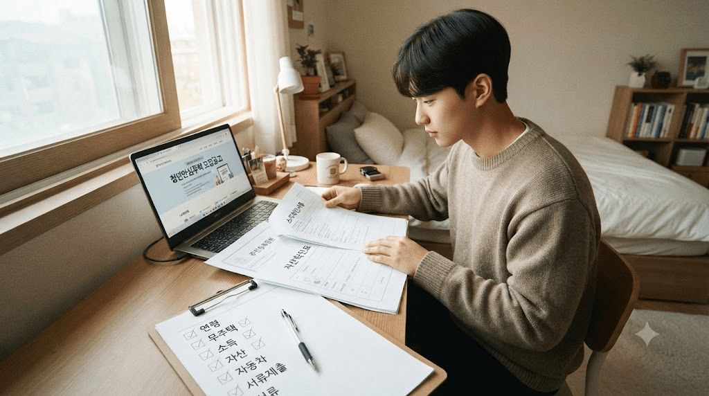 노트북 또는 컴퓨터 화면과 서류를 확인하는 남성