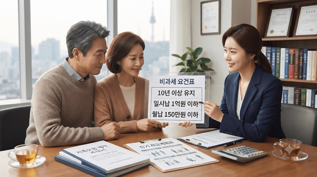 상담사와 신청 서류를 확인하는 부부