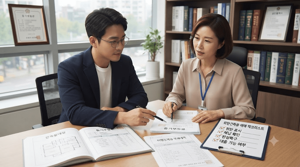 탁자에 펼친 서류를 함께 확인하는 두 사람