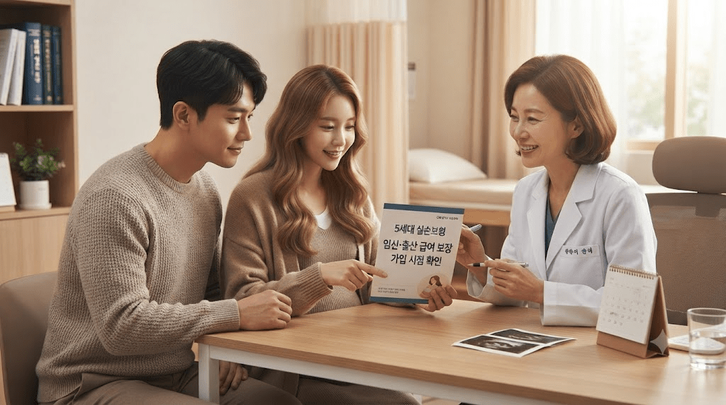의료진과 안내 자료를 확인하는 부부