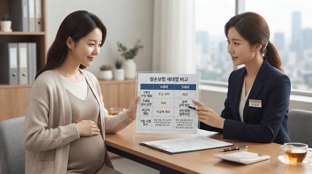 상담 창구에서 서류를 함께 검토하는 두 사람