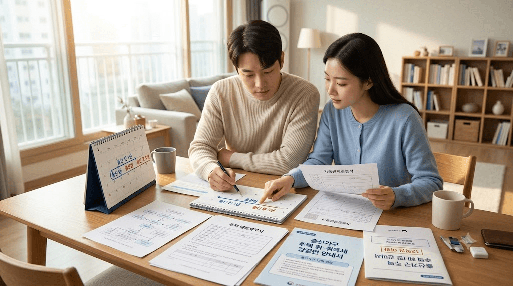 안내 자료를 함께 확인하는 두 여성