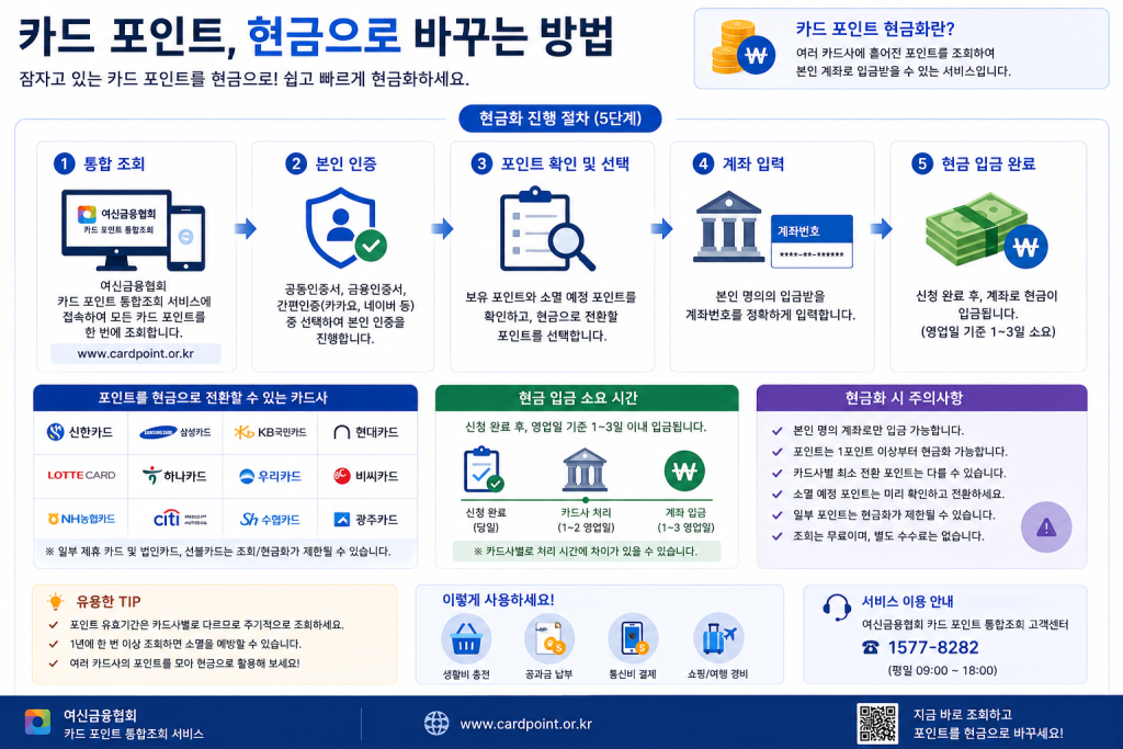 카드 포인트 현금 입금 방법 인포그래픽