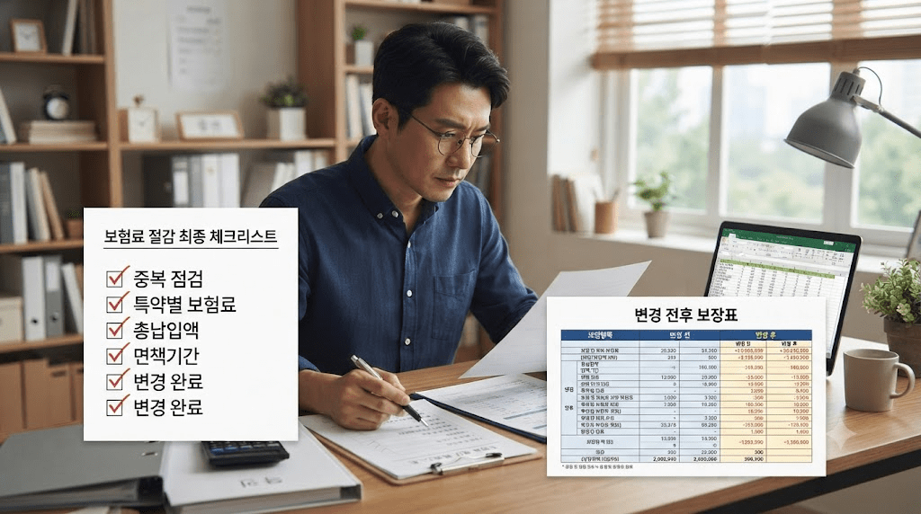책상에 펼친 서류를 검토하는 남성