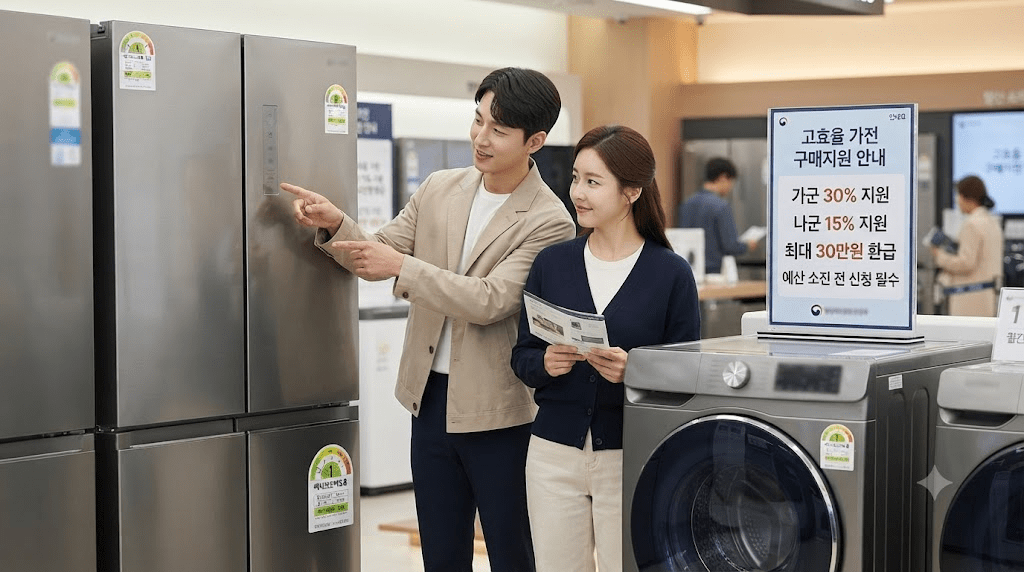 세탁소에서 안내 자료로 상담하는 두 사람