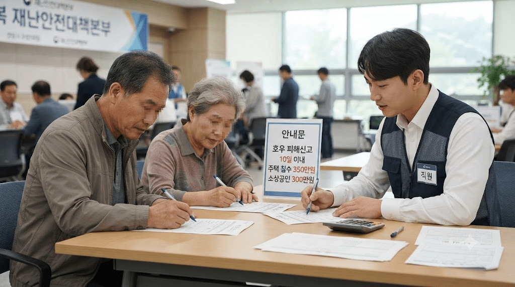 2026 집중호우 피해지원금 신청｜주택 침수 350만원·소상공인 300만원·신고기한