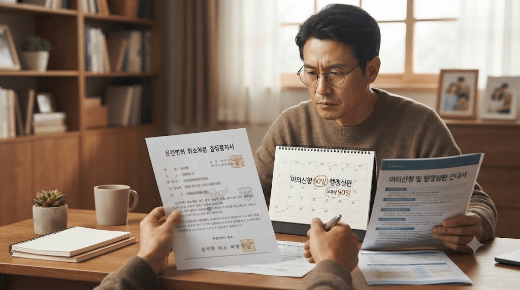 두 안내 자료를 비교하는 남성