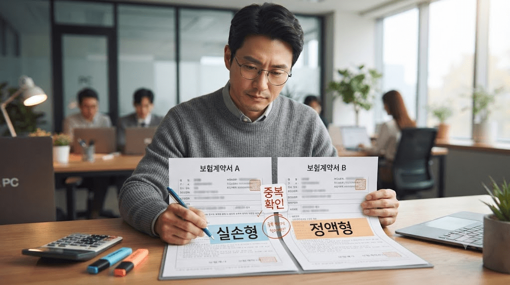책상에 펼친 서류를 검토하는 남성