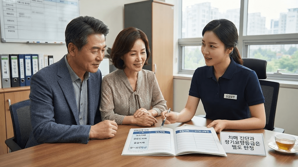 상담사와 신청 서류를 확인하는 부부