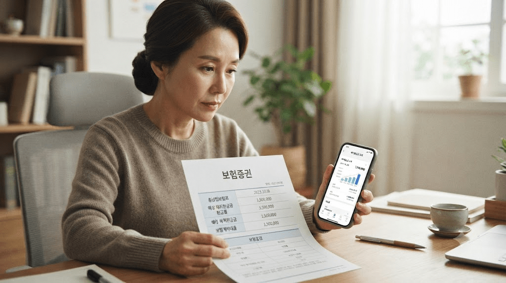 휴대전화 화면을 확인하는 여성