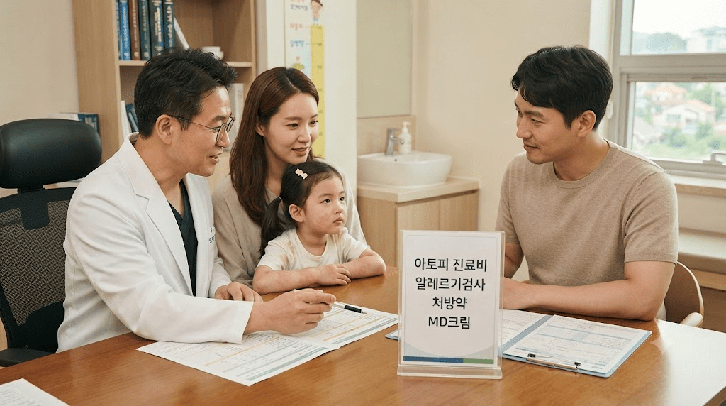 아이를 안고 상담하는 가족