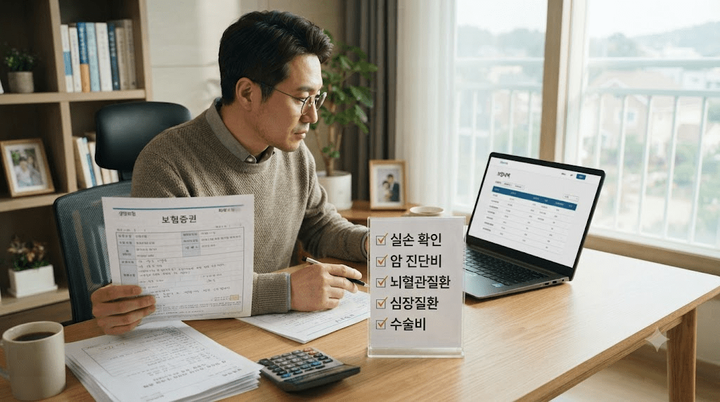 책상에 펼친 서류를 검토하는 남성