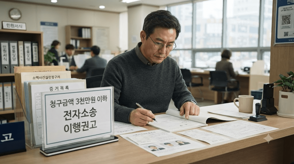 책상에 펼친 서류를 검토하는 남성