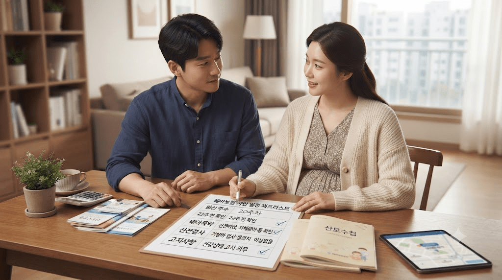 탁자에 펼친 서류를 함께 확인하는 두 사람