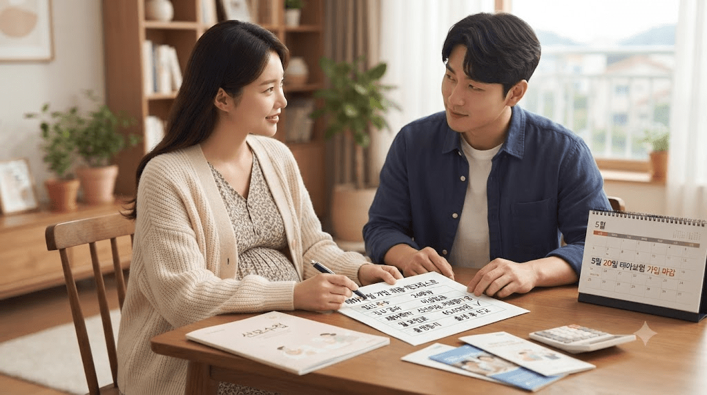 탁자에 펼친 서류를 함께 확인하는 두 사람