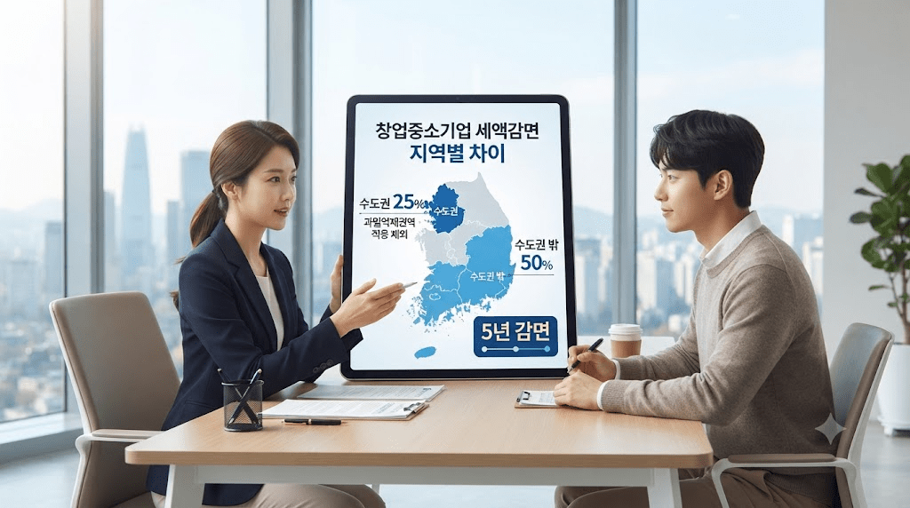 상담 창구에서 서류를 함께 검토하는 두 사람