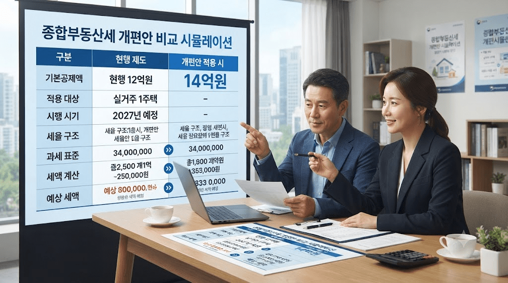 상담 창구에서 서류를 함께 검토하는 두 사람