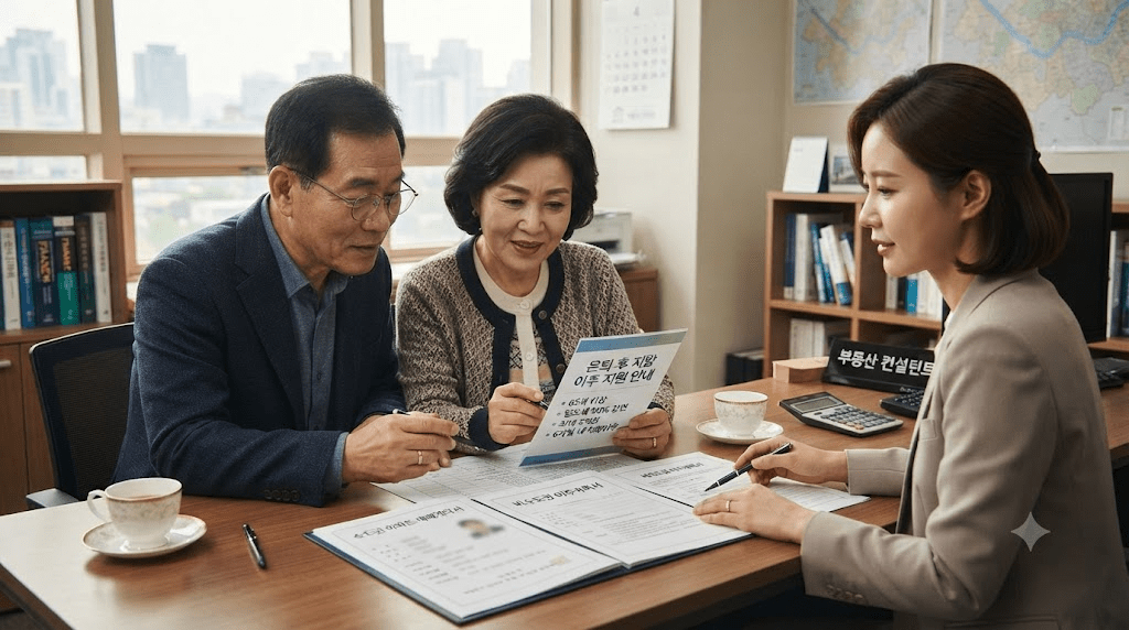 상담사와 신청 서류를 확인하는 부부